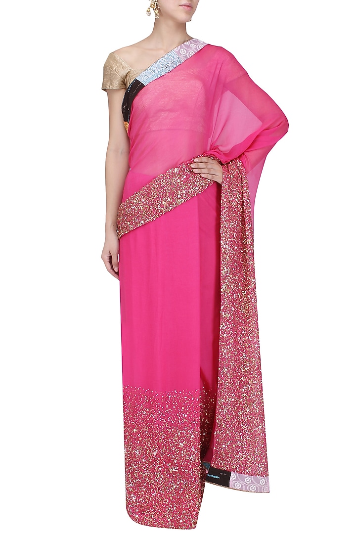 Pink sequins embroidered saree available only at Pernia's Pop Up Shop.