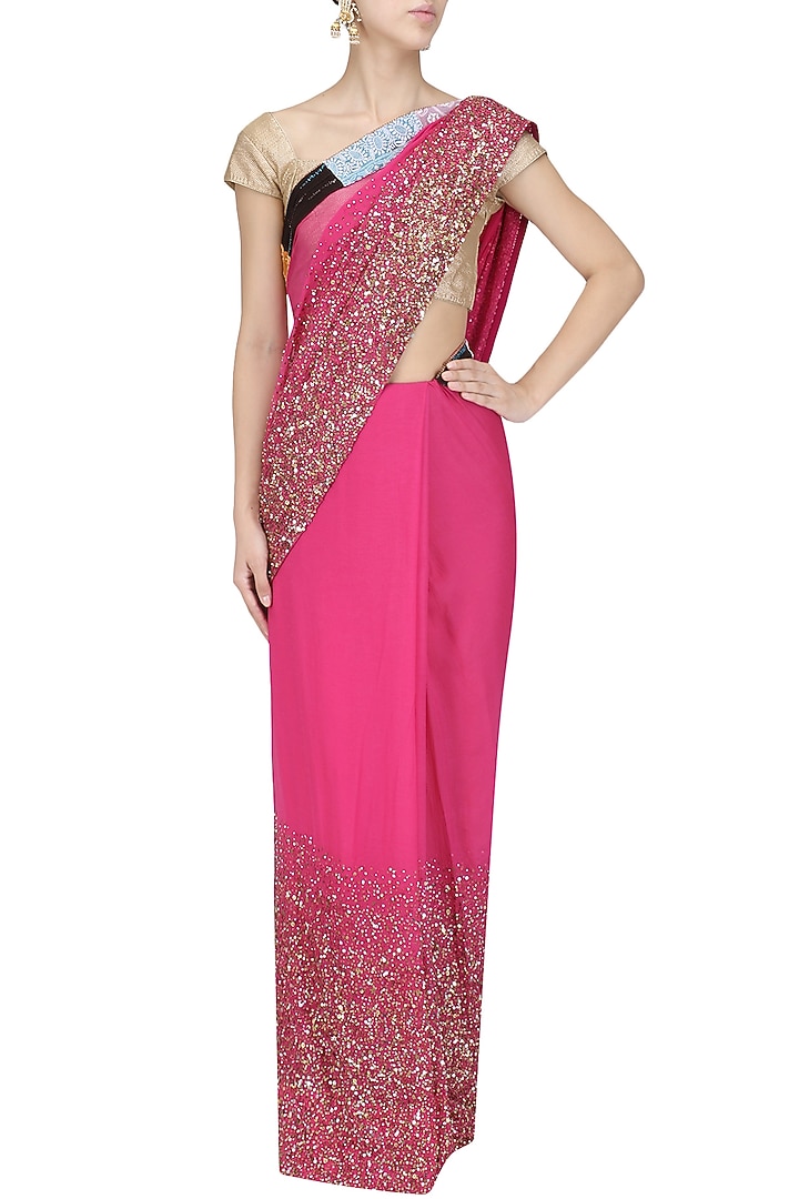 Pink sequins embroidered saree available only at Pernia's Pop Up Shop.