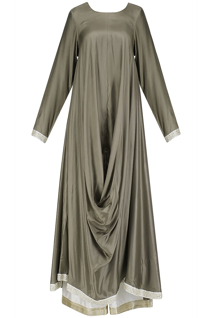 Taupe cowl drape kurta and palazzo pants set available only at Pernia's Pop Up Shop.