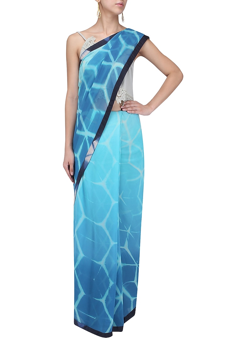 Indigo shibori print saree available only at Pernia's Pop Up Shop.