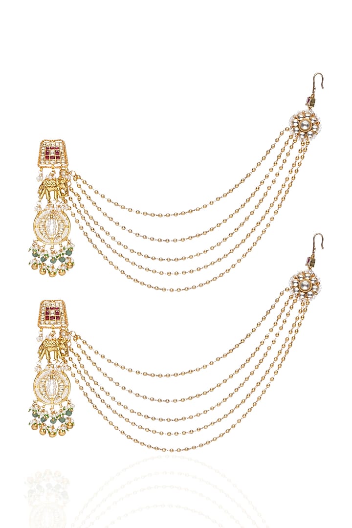 Gold Plated Green Onyx & Pearl Necklace Set by Preeti Mohan at Pernia's Pop Up Shop