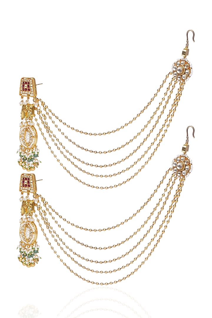 Gold Plated Green Onyx & Pearl Necklace Set by Preeti Mohan at Pernia's Pop Up Shop
