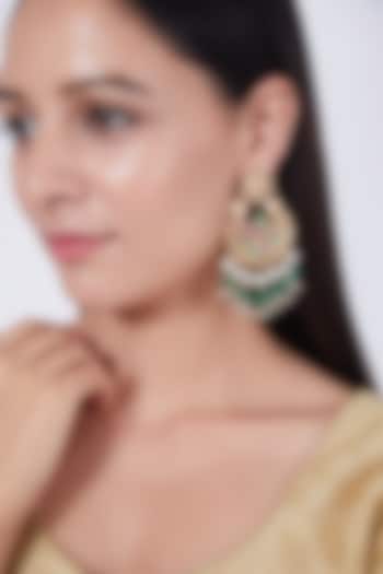 Gold Finish Kundan Polki Chandbali Earrings by Preeti Mohan at Pernia's Pop Up Shop