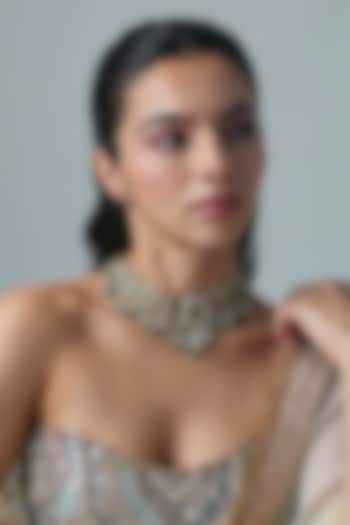 Gold Finish Emerald Stone Necklace In Sterling Silver by Preeti Mohan Silver at Pernia's Pop Up Shop