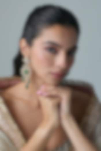 Gold Finish Kundan Polki & Emerald Stone Dangler Earrings In Sterling Silver by Preeti Mohan Silver at Pernia's Pop Up Shop