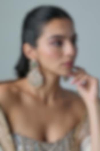 Gold Finish Kundan Polki & Green Stone Dangler Earrings In Sterling Silver by Preeti Mohan Silver at Pernia's Pop Up Shop