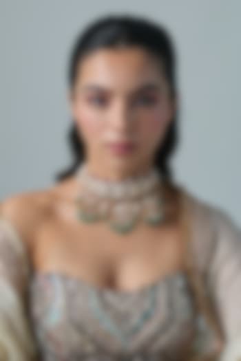 Gold Finish Kundan Polki & Multi-Colored Stone Choker Necklace In Sterling Silver by Preeti Mohan Silver at Pernia's Pop Up Shop