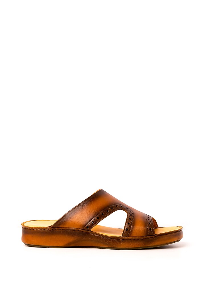 Tan Leather Sandals by Nauvab at Pernia's Pop Up Shop