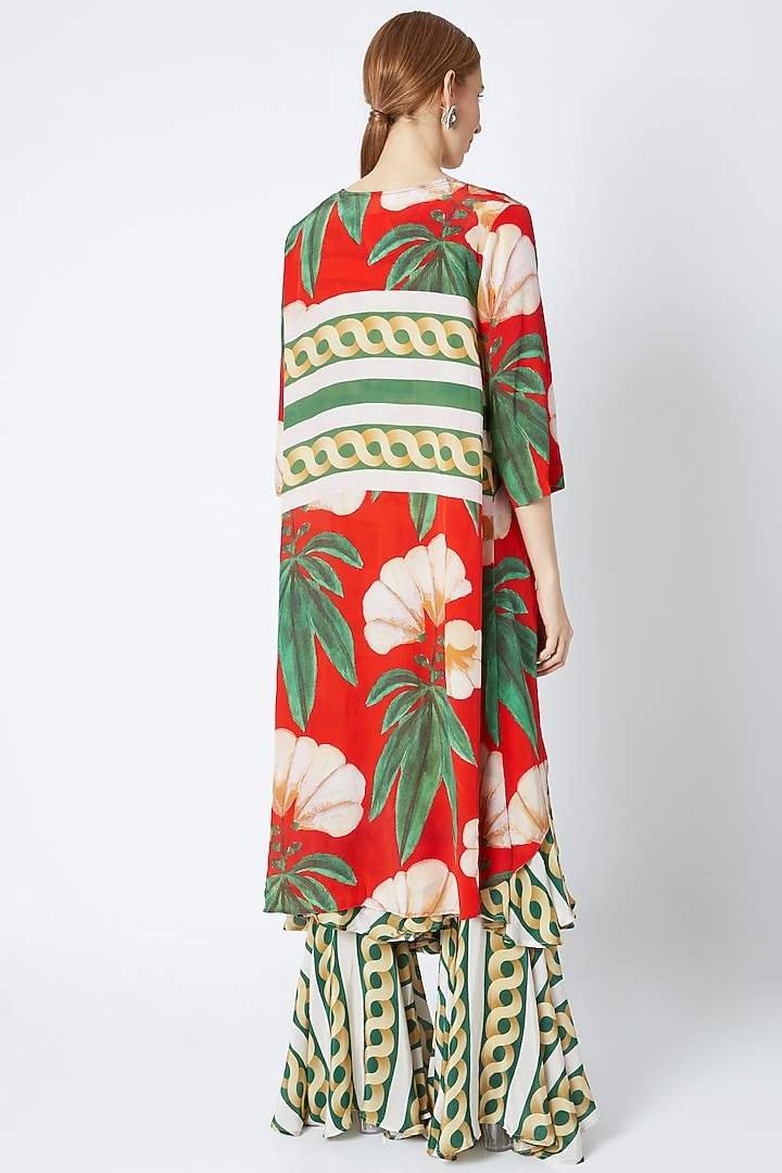 Red Cape With Crop Top & Gharara by Prints By Radhika at Pernia's Pop Up Shop