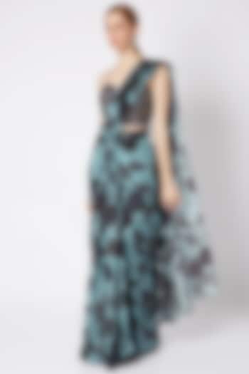 Sky Blue Pre-Stitched Wedding Saree by Prints By Radhika at Pernia's Pop Up Shop