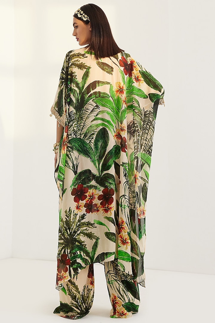Green Embroidered Kaftan Set by Prints By Radhika at Pernia's Pop Up Shop