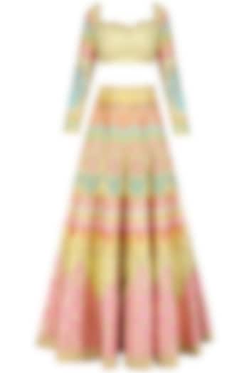 Lemon applique work lehenga set available only at Pernia's Pop Up Shop.