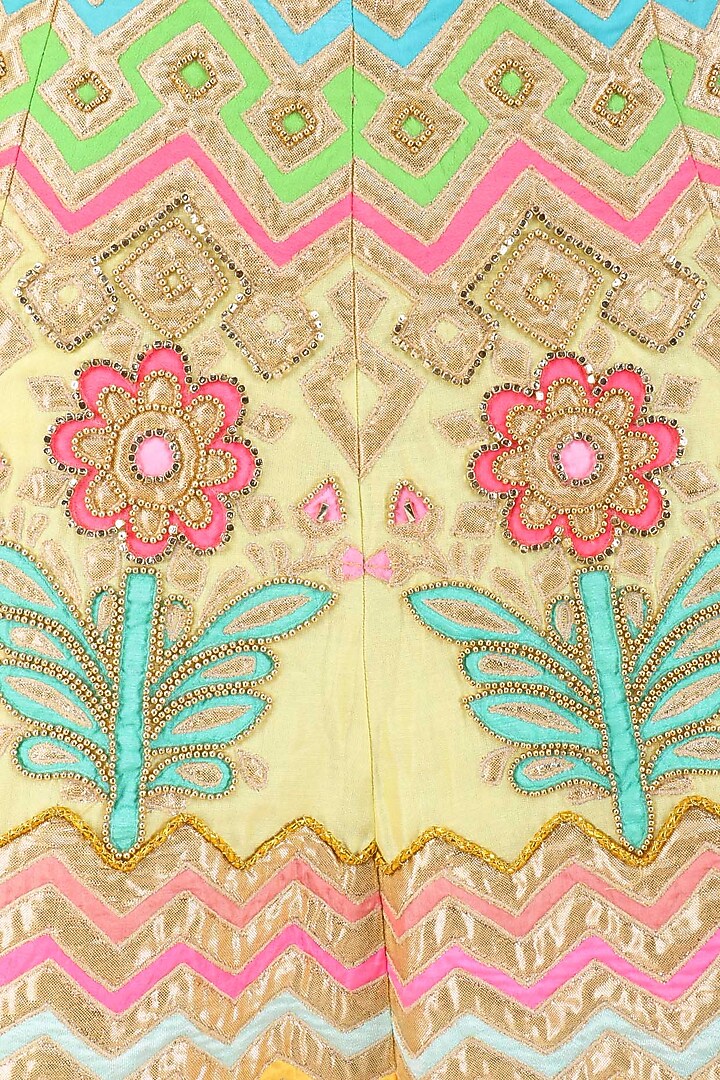Lemon applique work lehenga set available only at Pernia's Pop Up Shop.