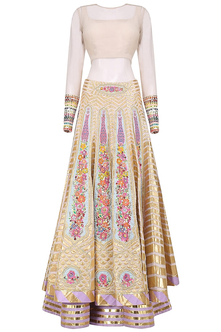 Gold and lavender applique work lehenga set available only at Pernia's ...