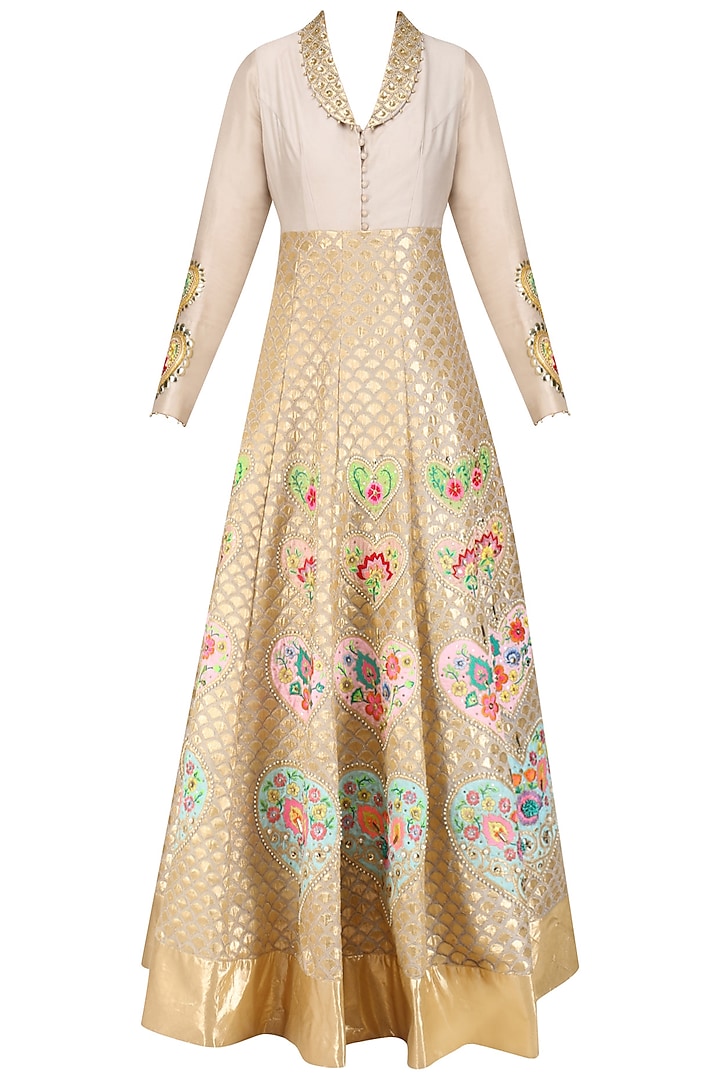 Grey and Gold Embroidered Jacket Dress by Param Sahib