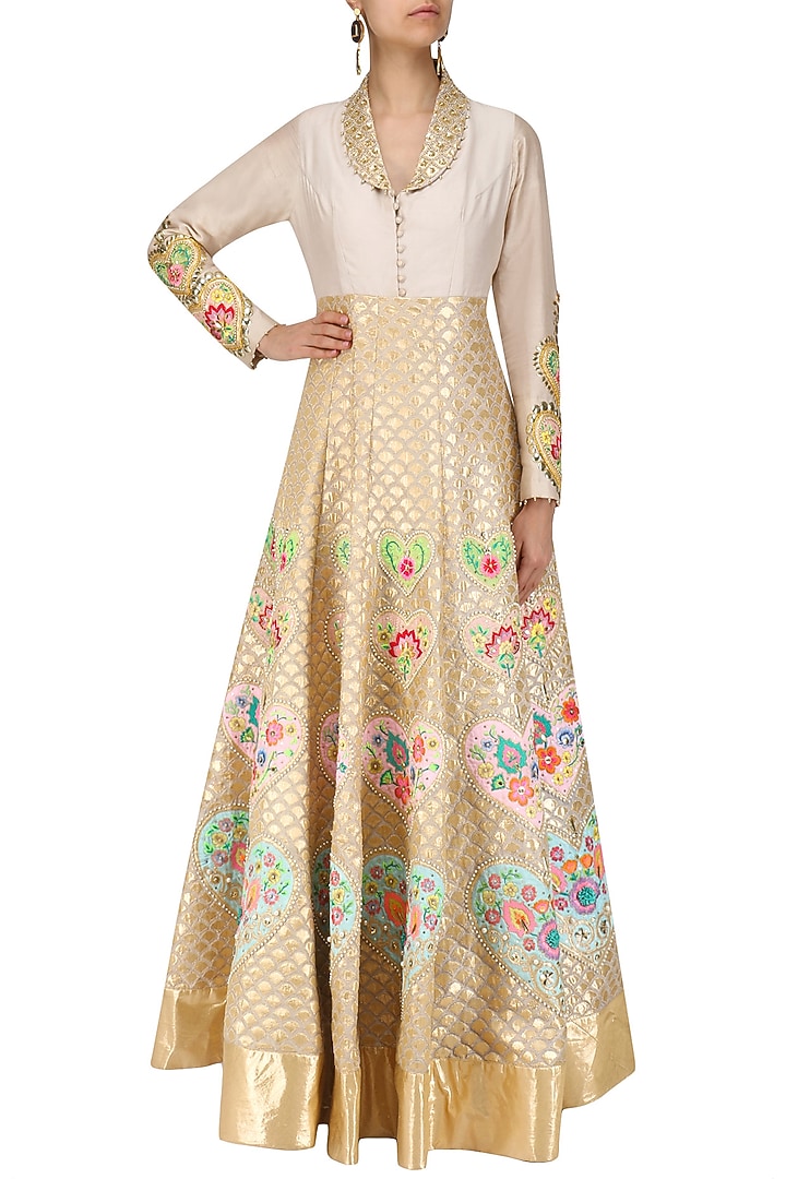 Grey and gold embroidered jacket dress available only at Pernia's Pop Up Shop.
