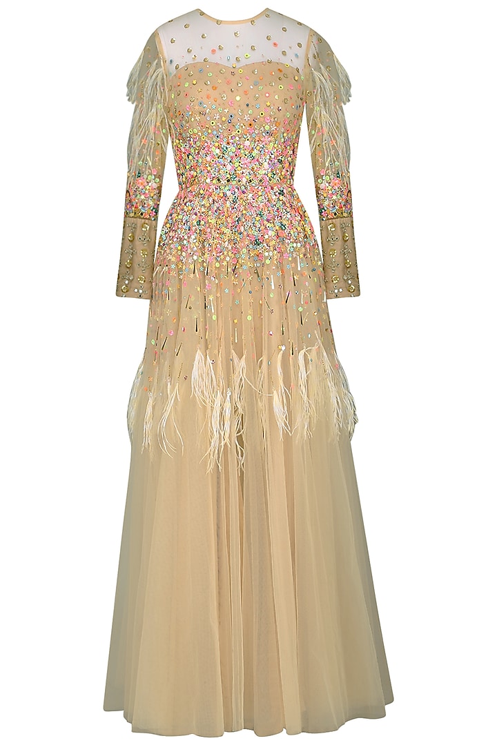Beige Embroidered Gown by Param Sahib