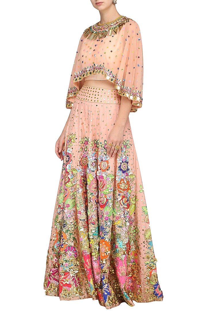 Peach Skirt With Cape, Butsier And Veil