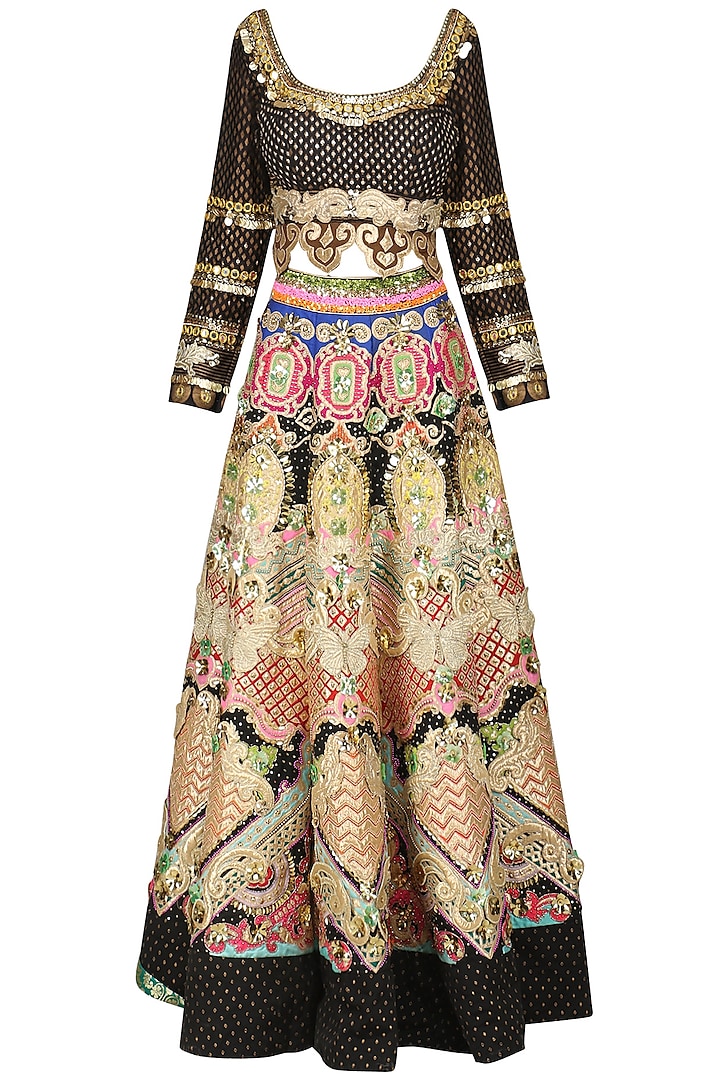 Black Embroidered Lehenga Set by Param Sahib