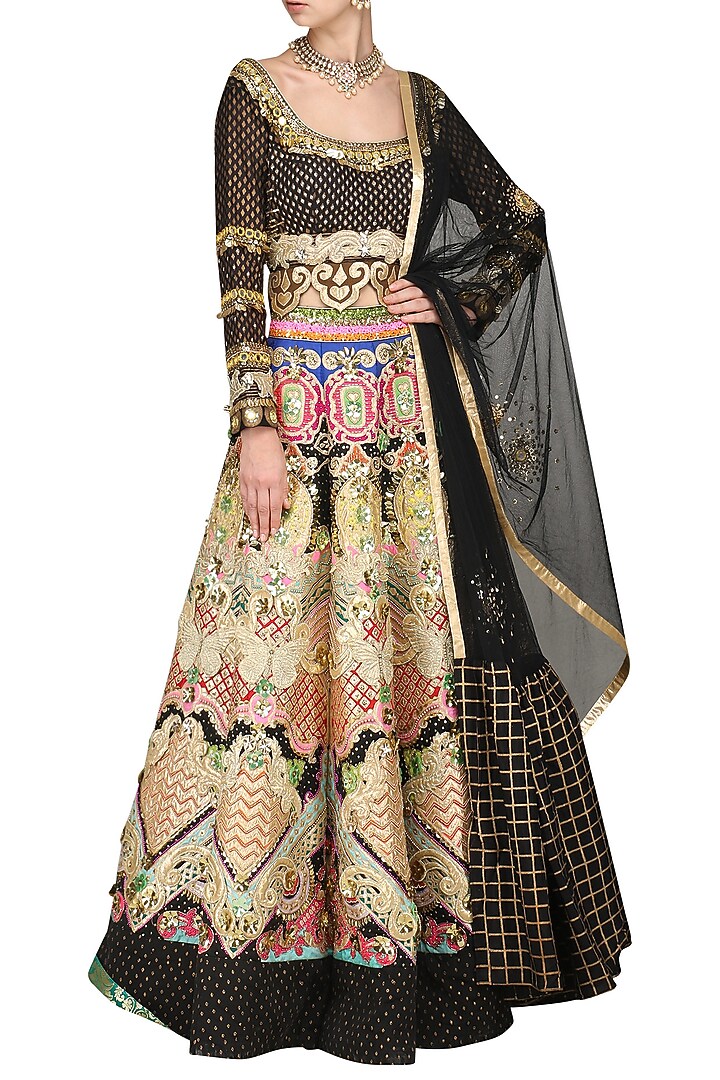 Black embroidered lehenga set available only at Pernia's Pop Up Shop.