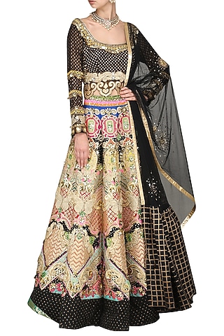 Black Embroidered Lehenga Set by Param Sahib