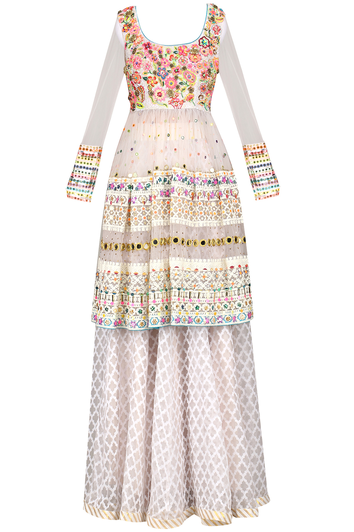 Space grey embroidered top with skirt and dupatta available only at Pernia's Pop Up Shop.