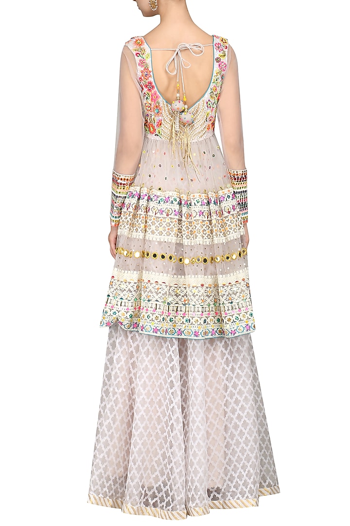 Space grey embroidered top with skirt and dupatta available only at Pernia's Pop Up Shop.
