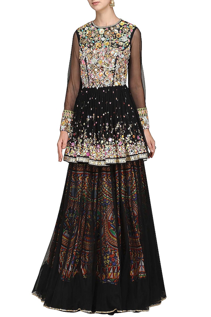 Black embroidered top with layered skirt available only at Pernia's Pop Up Shop.