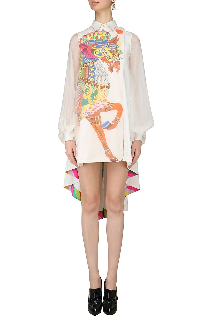White facing detailed high low dress available only at Pernia's Pop Up Shop.