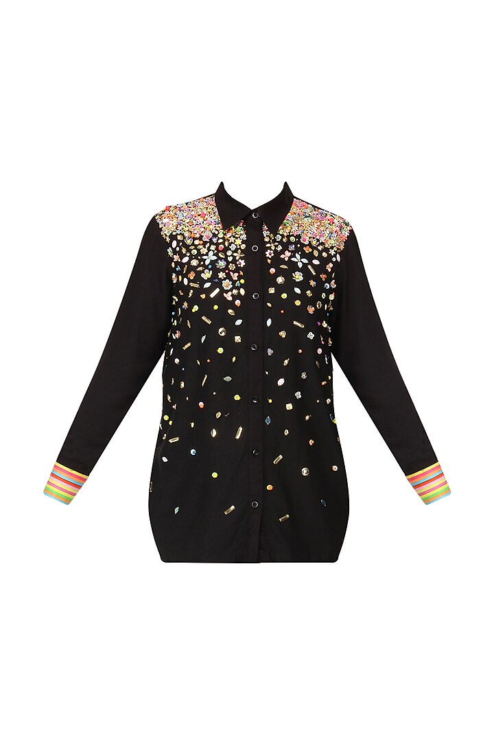 Black sequinns embroidered shirt available only at Pernia's Pop Up Shop.
