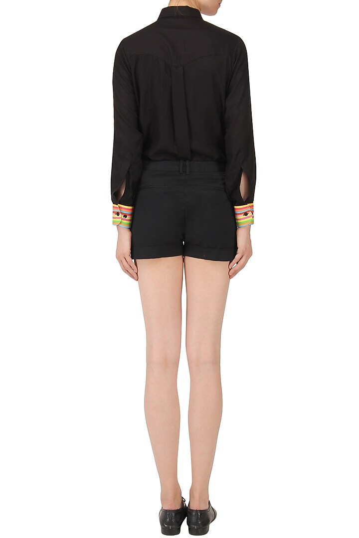 Black sequinns embroidered shirt available only at Pernia's Pop Up Shop.