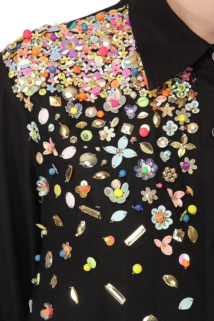 Black sequinns embroidered shirt available only at Pernia's Pop Up Shop.