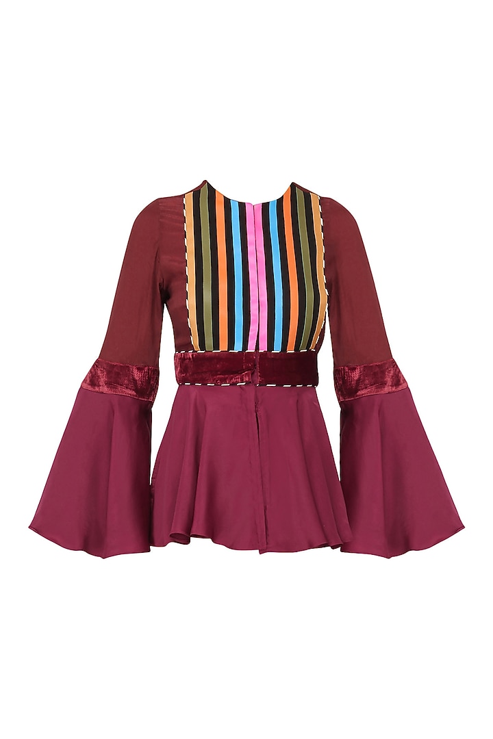 Wine faux leather stripes peplum top available only at Pernia's Pop Up Shop.