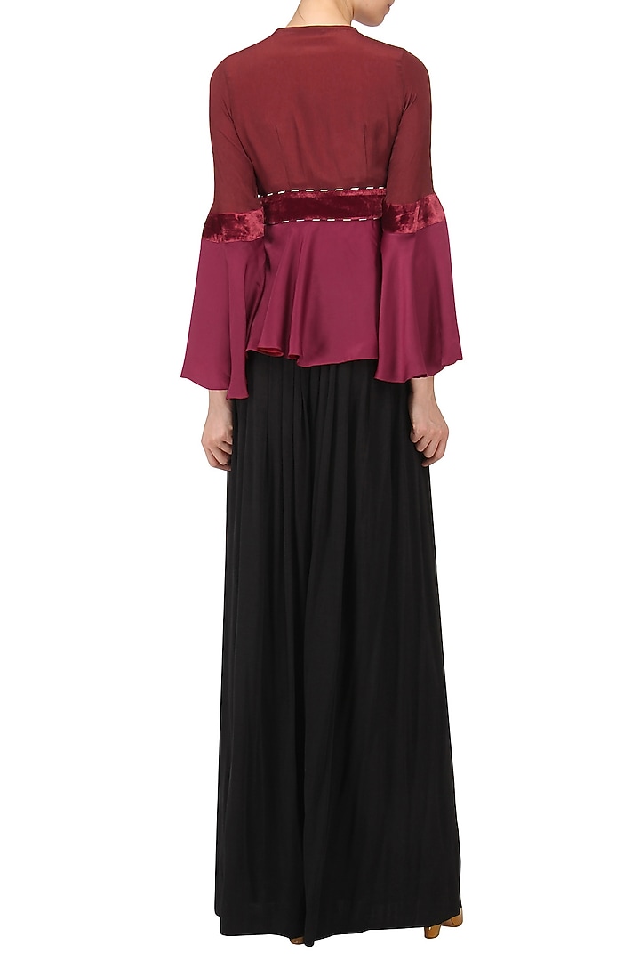 Wine faux leather stripes peplum top available only at Pernia's Pop Up Shop.