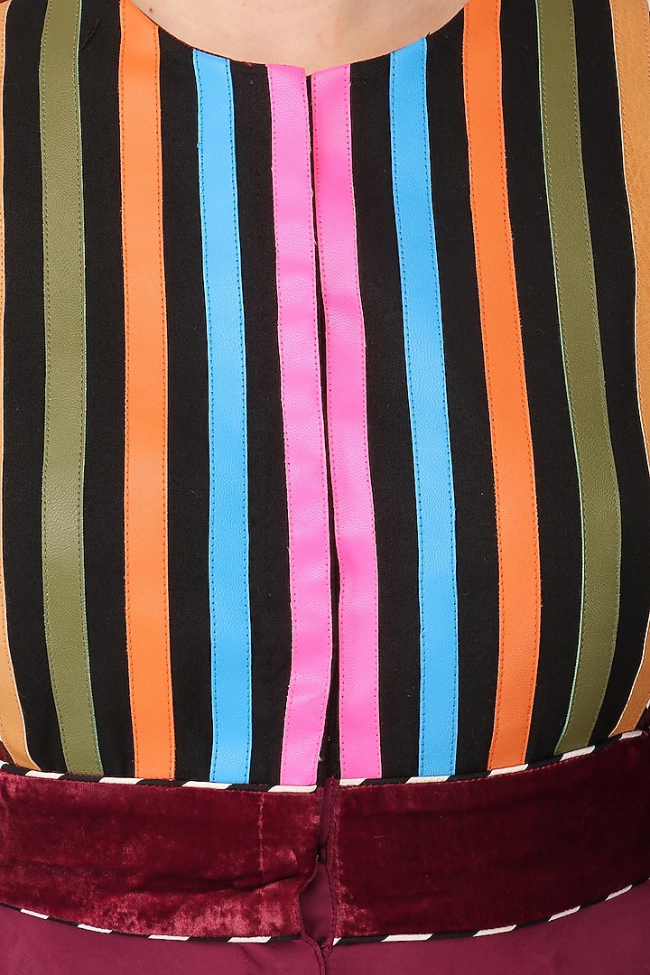 Wine faux leather stripes peplum top available only at Pernia's Pop Up Shop.