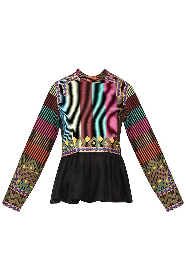Black block printed faux leather work top available only at Pernia's Pop Up Shop.