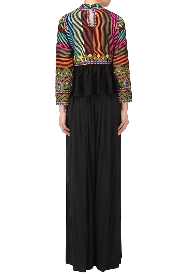 Black block printed faux leather work top available only at Pernia's Pop Up Shop.