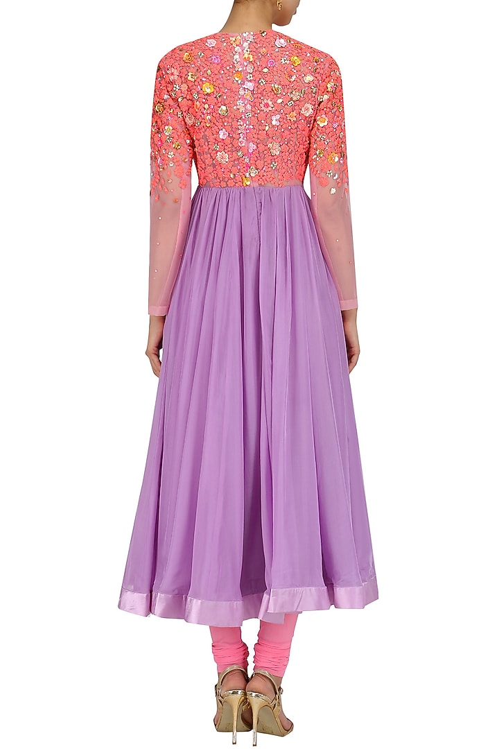Pink and lavender dori embroidered anarkali set available only at Pernia's Pop Up Shop.