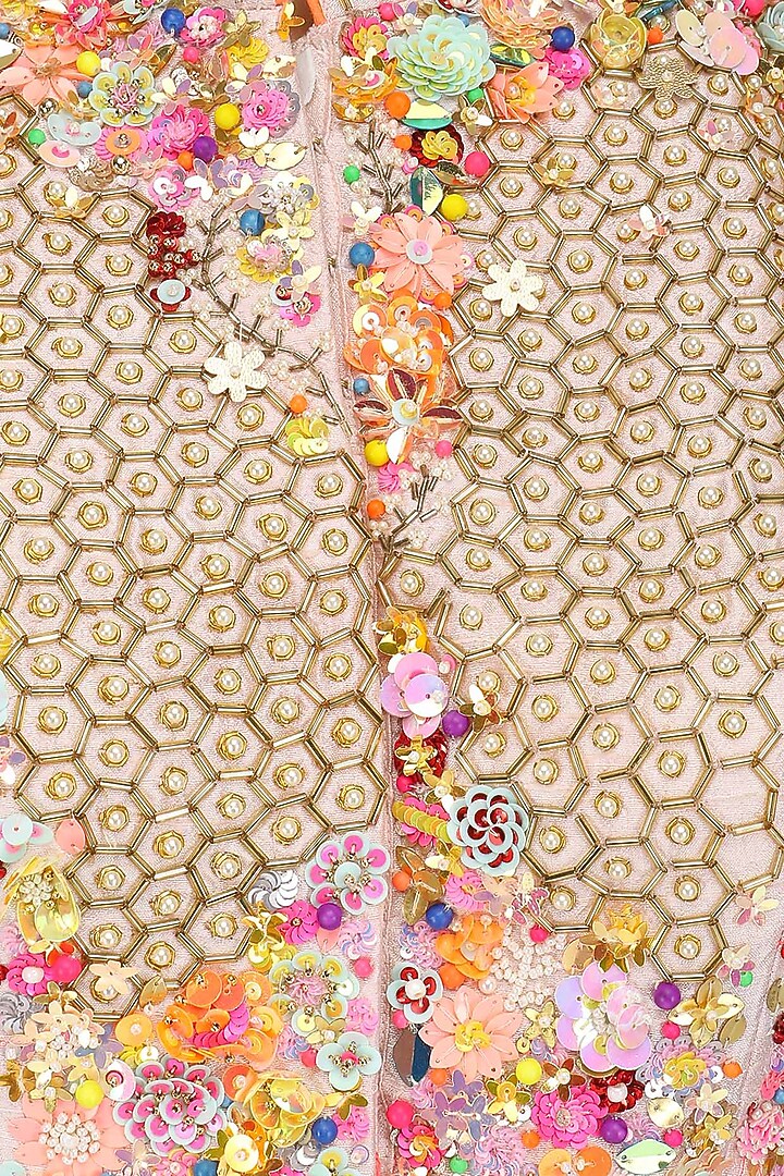 Peach floral embroidered anarkali set available only at Pernia's Pop Up Shop.