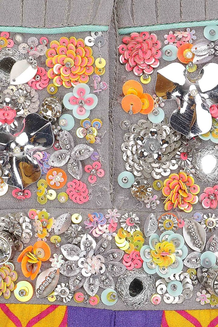 Grey floral work high neck anarkali set available only at Pernia's Pop Up Shop.