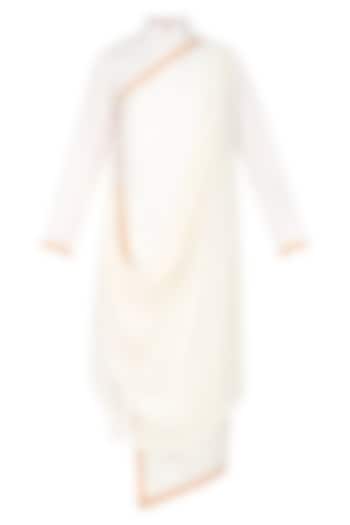 White draped kurta with asymmetric panel available only at Pernia's Pop Up Shop.
