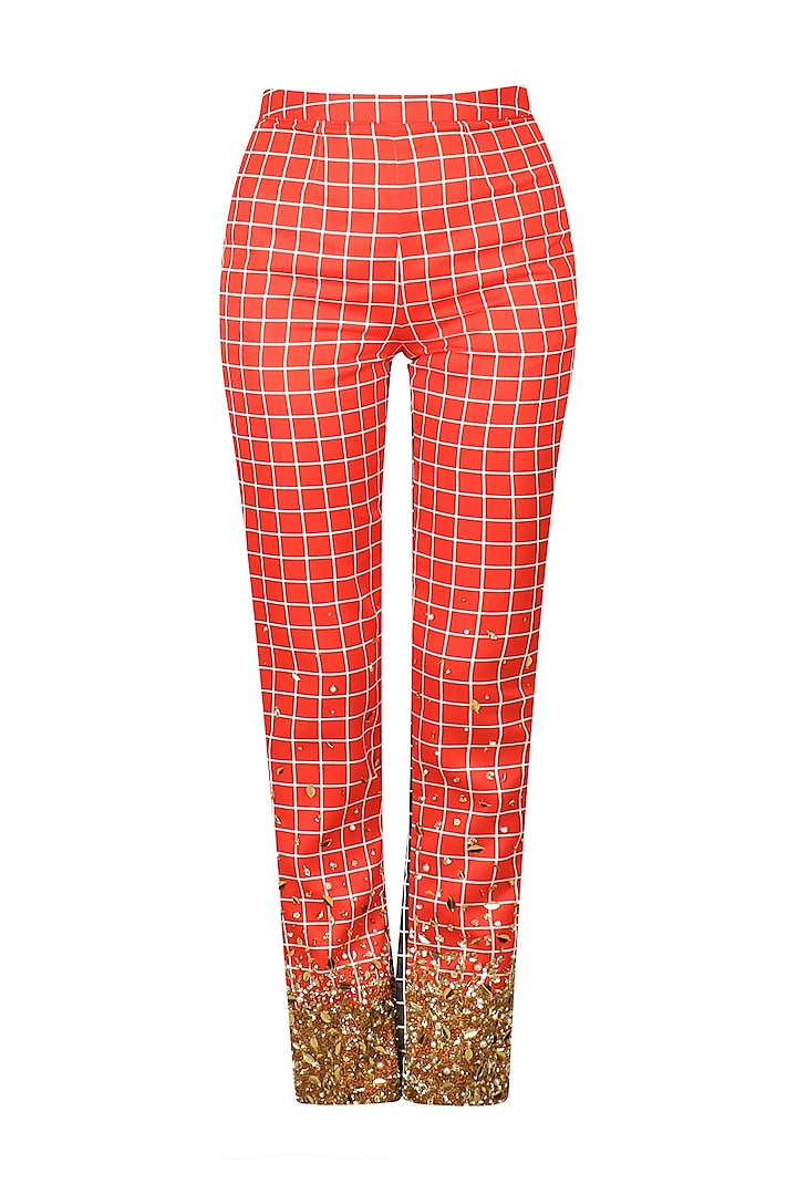 Red and White Checkered Pants by Param Sahib