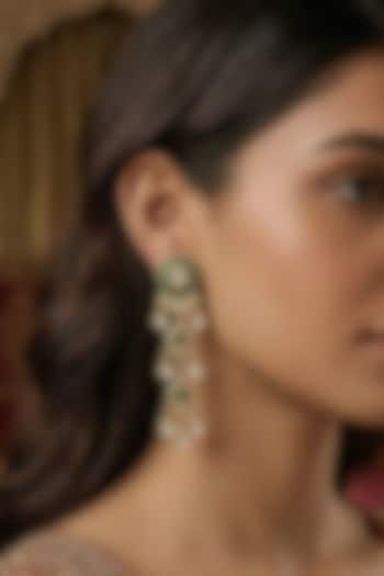 Gold Finish Emerald & Kundan Polki Dangler Earrings by Prestones at Pernia's Pop Up Shop