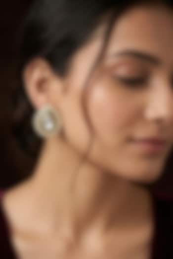 Gold Finish Kundan Polki Green Enameled Stud Earrings by Prestones at Pernia's Pop Up Shop