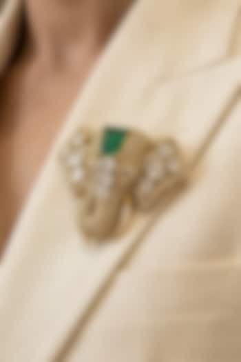 Gold Finish Crystal & Emerald Stone Brooch by Prestones at Pernia's Pop Up Shop