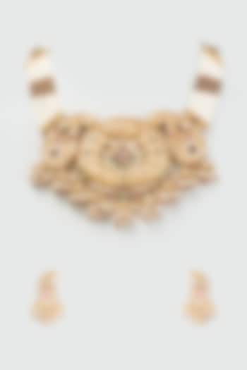 Gold Finish Pearls Temple Necklace Set by Prestones at Pernia's Pop Up Shop