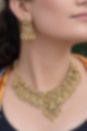 Gold Finish Multi-Colored Stone Temple Choker Necklace Set by Prestones at Pernia's Pop Up Shop