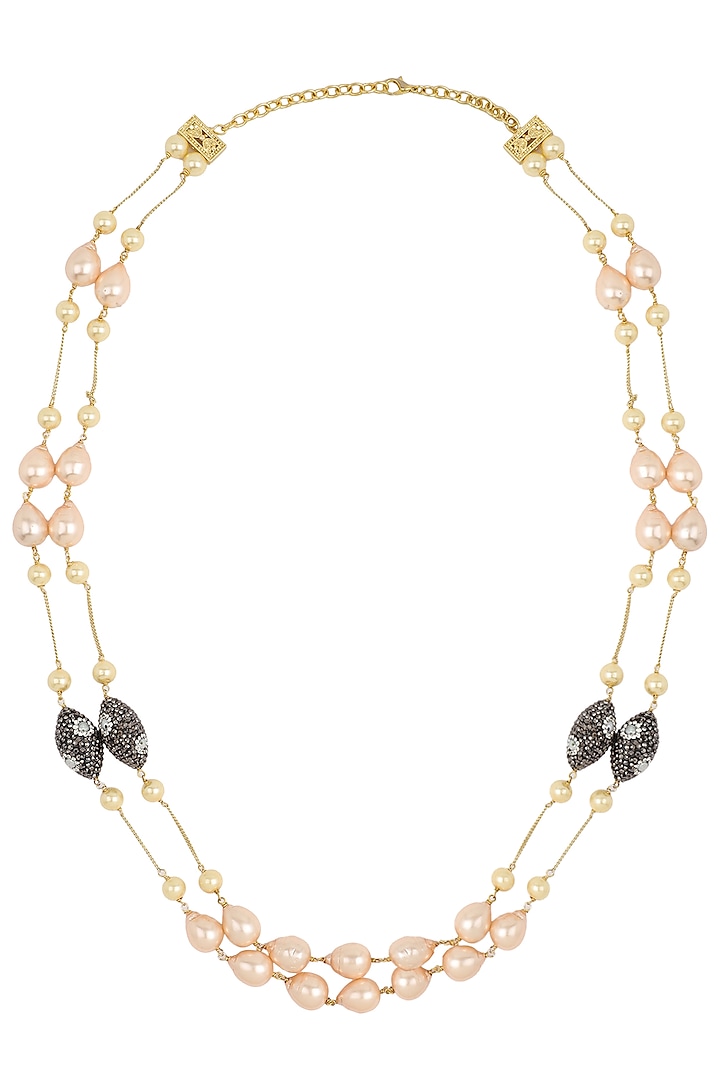 Gold Finish Zircon, Pearls and Gems Necklace by Parure