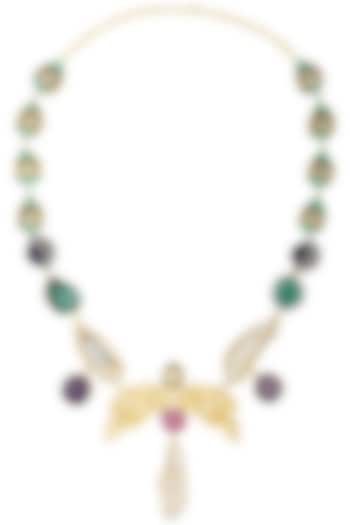 Gold Plated Multi-Colour Gems Necklace by Parure