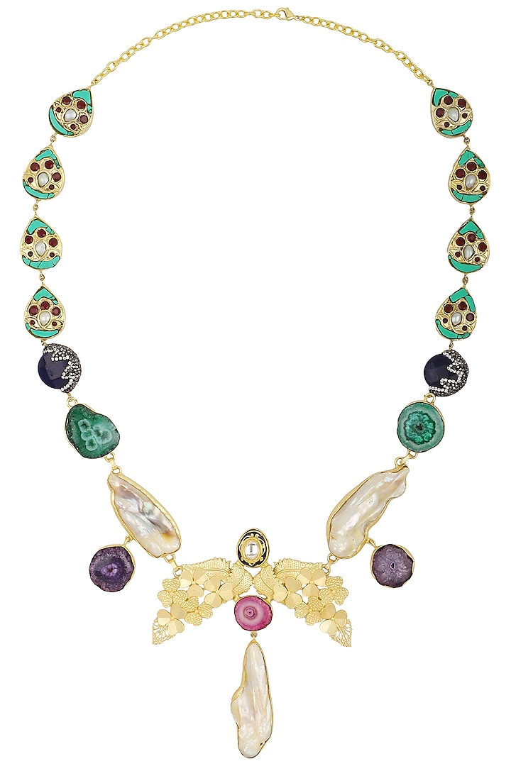 Gold Plated Multi-Colour Gems Necklace by Parure